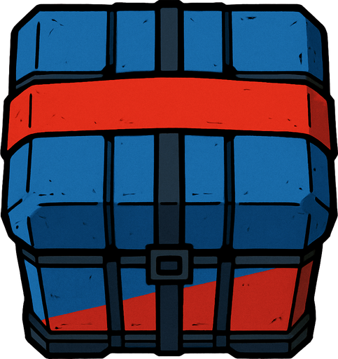 mavi ve kırmızı renklerinde siyah çizgileri olan bir airdrop kutusu yap, kuş bakışı olsun üstten gözüksün.
In-Game asset.  2d.  High contrast.  No shadows. bird eye