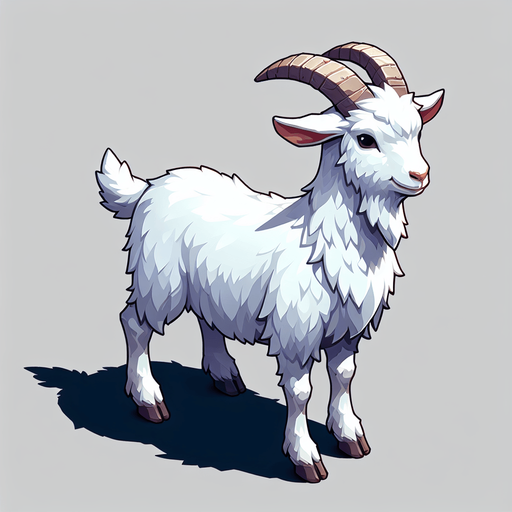 White goat.
Single Game Texture.  In-Game asset.  2d.  Blank background.  High contrast.  No shadows