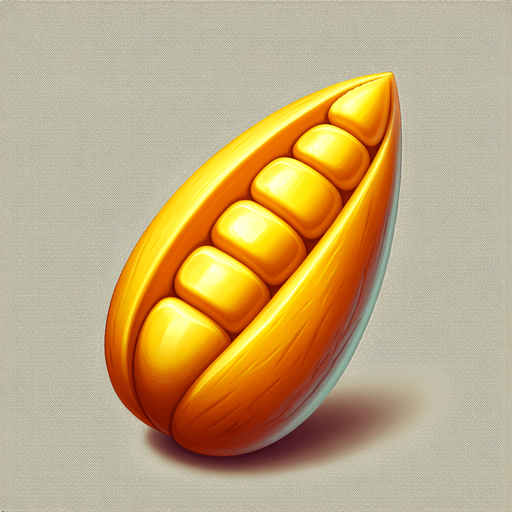 A single yellow corn seed..
Single Game Texture. In-Game asset. 2d. Blank background. High contrast. No shadows.