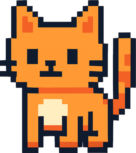 Pixel cat.
In-Game asset.  2d.  High contrast.  No shadows
