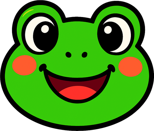 Vibrant Green cartoon baby frog face.
Game asset. 2d. Blank background. High contrast. No shadows.