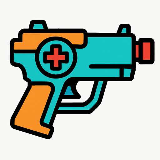 There is a + on the gun.
In-Game asset.  2d.  High contrast.  No shadows