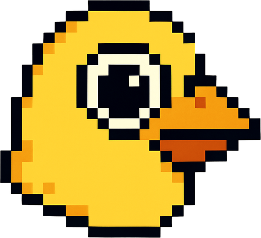 A yellow bird. In pixel art style. The bird should be just like the head part..
In-Game asset.  2d.  High contrast.  No shadows
