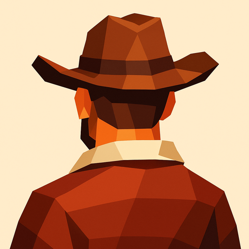 lowpoly cowboy head from behind player hero good side.
In-Game asset.  2d.  High contrast.  No shadows