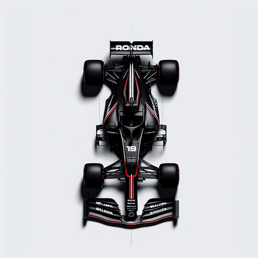 Black McLaren MP4-29 F1 RACE CAR with red lines and white,,RONDA"text. TOP VIEW..
Single Game Texture. In-Game asset. 2d. Blank background. High contrast. No shadows.