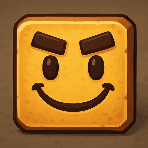square smiley face thick eyebrows.
In-Game asset