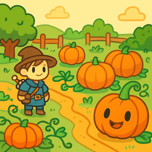 friendly pumkin patch. rpg. 2d. no shadows.