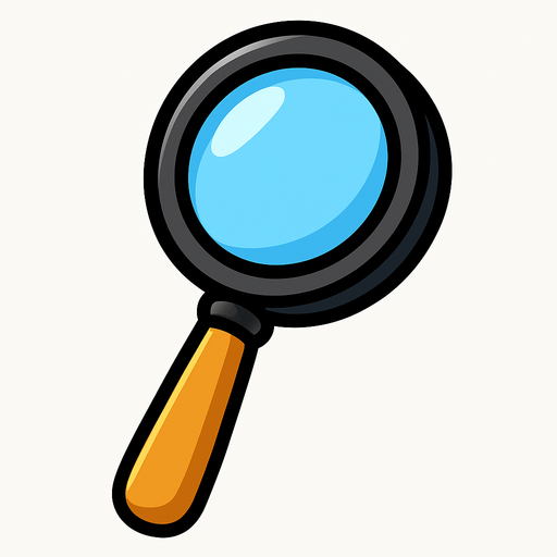 2D magnifying glass, cartoon style.
In-Game asset.  High contrast.  No shadows. 2D magnifying glass cartoon style