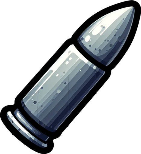 big silver bullet.
Single Game Texture. In-Game asset. 2d. Blank background. High contrast. No shadows.