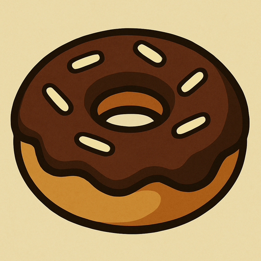 Chocolate donut in professor Layton game style artwork.
In-Game asset.  2d.  High contrast.  No shadows