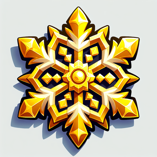 a golden snowflake, cartoon Single Game Texture. In-Game asset. 2d. Blank background. High contrast. No shadows.