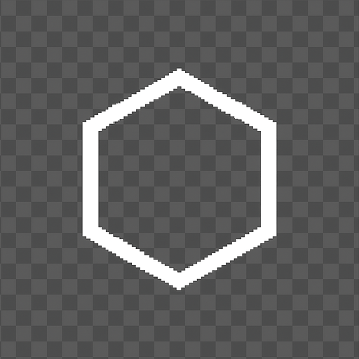 simple hexagon outline, empty center, solid white border, no glow, no fill, minimal style, flat design, 10x10 pixel, icon design, on transparent background, topdown view.
In-Game asset.  2d.  High contrast.  No shadows