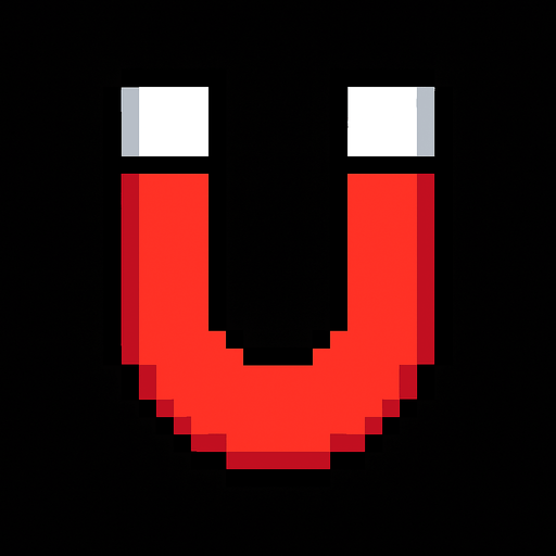 a magnet icon. 8 bit pixel art.
In-Game asset.  2d.  High contrast.  No shadows