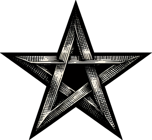 sketchy old fashion pentagram luxury star.
Single Game Texture.  In-Game asset.  2d.  Blank background.  High contrast.  No shadows