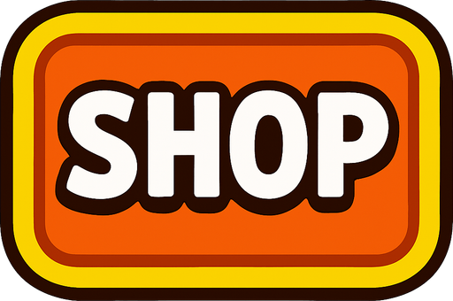 shop button for 2d video game.
In-Game asset.  2d.  High contrast.  No shadows