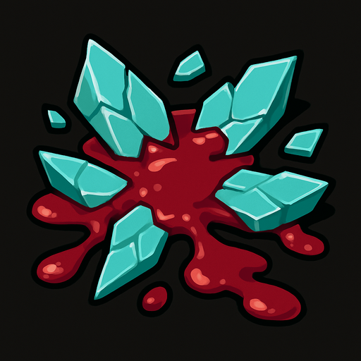 pieces of glass with spilled jam.
In-Game asset.  2d.  High contrast.  No shadows