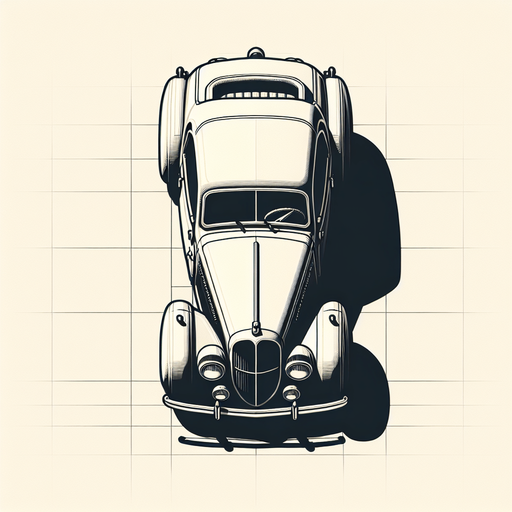 generate a picture of a classic car. view from top. Vertical direction Single Game Texture. In-Game asset. 2d. Blank background. High contrast. No shadows.