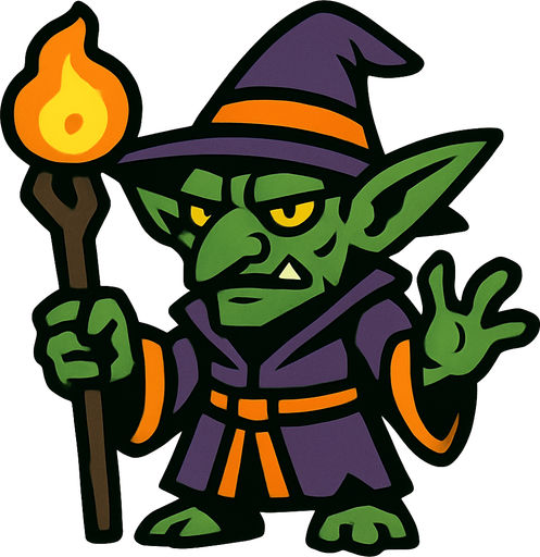 büyücü goblin.
In-Game asset.  2d.  High contrast.  No shadows