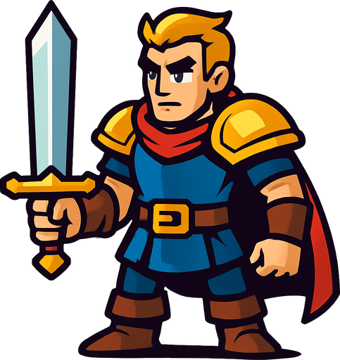 hero swordsman.
In-Game asset.  2d.  High contrast.  No shadows