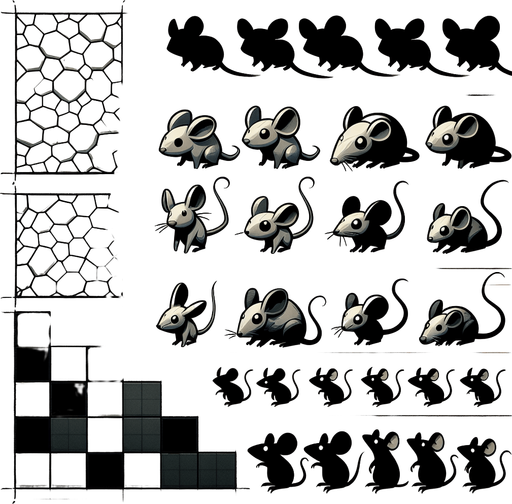 mice.
Single Game Texture. In-Game asset. 2d. Blank background. High contrast. No shadows.