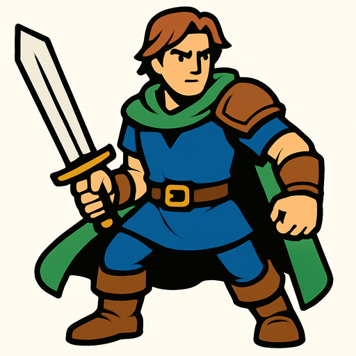 swordsman  hero.
In-Game asset.  2d.  High contrast.  No shadows