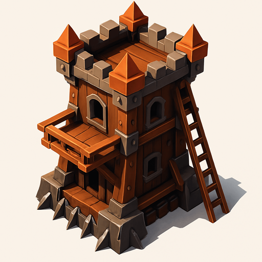 Saldırı kulesi, Gerçekçi, kuş bakışı görünüm, yazısız..
In-Game asset.  High contrast.  No shadows, 3d olsun.