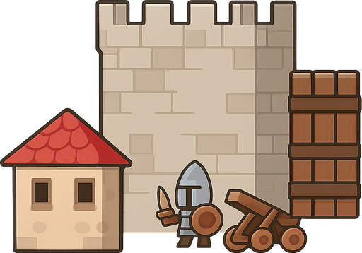 ortaçağ şehri
. No background. Transparent background. Blank background. No shadows. 2d. In-Game asset. flat