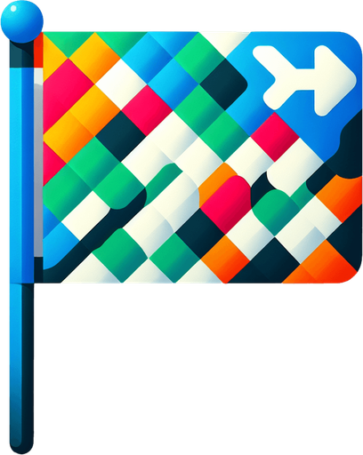 Drapeau de golf avec un flèche qui montre vers la droite.
Single Game Texture. In-Game asset. 2d. Blank background. High contrast. No shadows.
