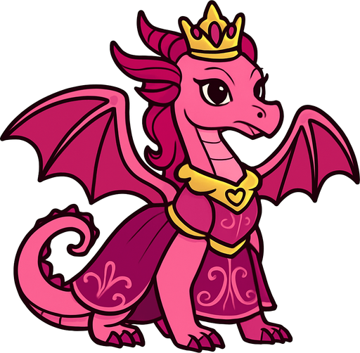 Dragonne rose princesse majestueuse.
In-Game asset.  2d.  High contrast.  No shadows