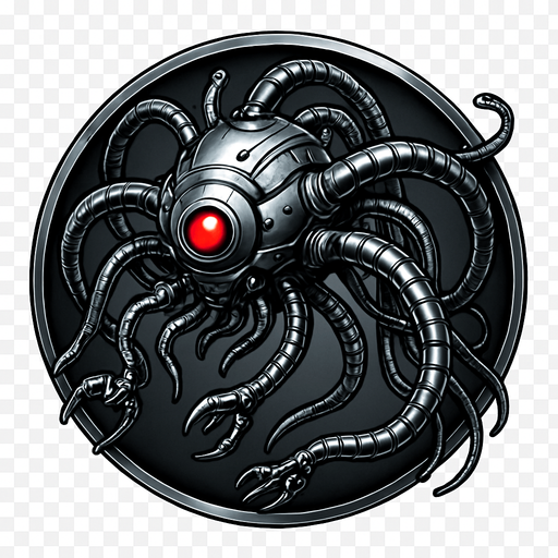 Creat a singular circular asset that features a 3D version of a sentinal from the film the matrix. Asset to have a metallic feel, and the background is to be transparent.
In-Game asset.  2d.  High contrast.  No shadows