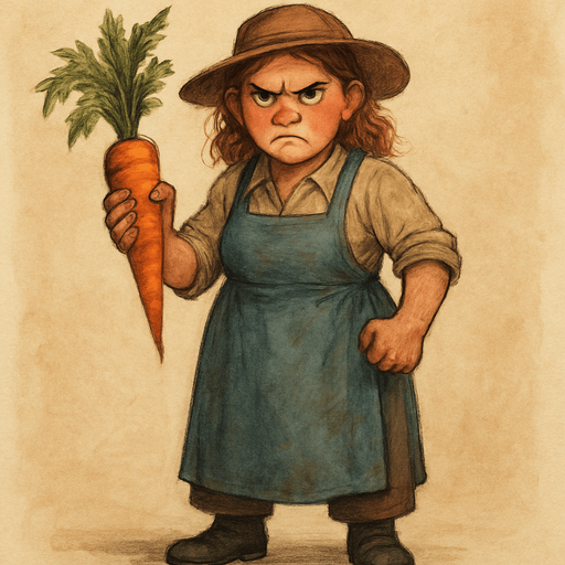 Elinde havuç olan kızgın bir çiftçi.
Karakter ayakkabısı siyah