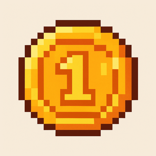 A cool coin like 16 by 16 pixelated character no background shadows and highlights.
In-Game asset.  2d.  High contrast.  No shadows. 2d pixelated in game asset