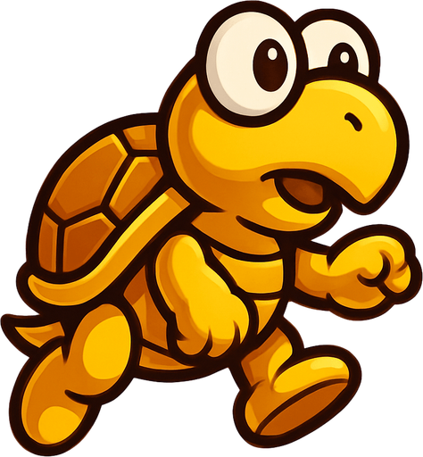 A golden turtle with googly eyes in the jumping position.
In-Game asset.  2d.  High contrast.  No shadows