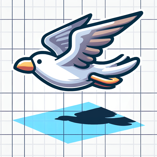 A cartoon seagull. Flying, side profile..
Single Game Texture.  In-Game asset.  2d.  Blank background.  High contrast.  No shadows