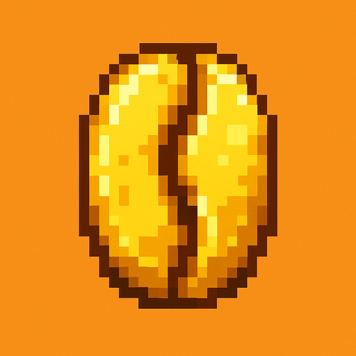 grano de cafe dorado de pixeles.
In-Game asset.  2d.  High contrast.  No shadows