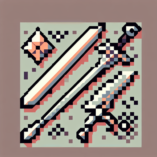 sword pixelated.
Single Game Texture. In-Game asset. 2d. Blank background. High contrast. No shadows. Indie style, low resolution
