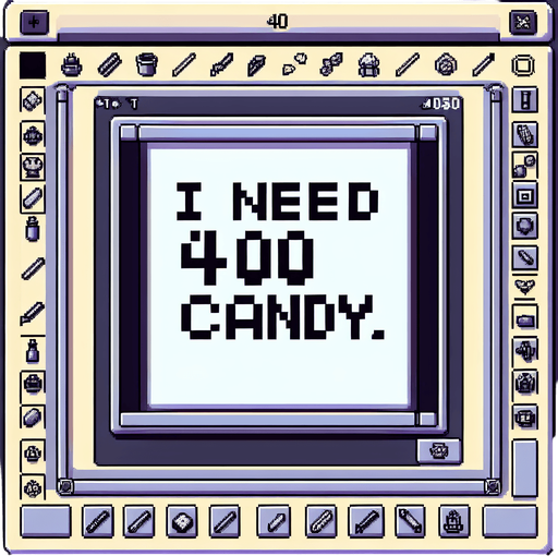 pixel text tablo : I need 400Candy.
Single Game Texture. In-Game asset. 2d. Blank background. High contrast. No shadows.