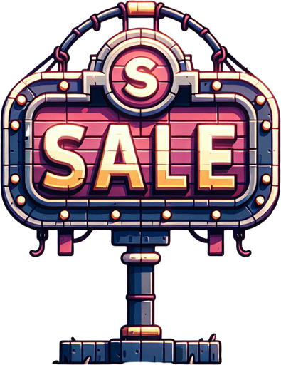 Sale! Sign.
Single Game Texture.  In-Game asset.  2d.  Blank background.  High contrast.  No shadows