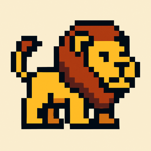 Lion pixel.
In-Game asset.  2d.  High contrast.  No shadows