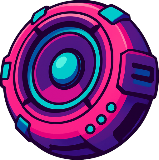 a round shape futuristic speaker.
In-Game asset.  2d.  High contrast.  No shadows