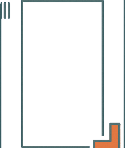 A vertical 9:16 canvas with a tall, centered rectangular frame that spans nearly the full height of the image. The rectangle should be slightly inset from the left and right edges, leaving narrow margins on both sides for potential decoration or UI elements. Add some of those decorations, but should be minimalistic an retro. No top or bottom space around the rectangle. The inner area of the rectangle represents the Tetris playfield and should be completely empty. No pieces, no textures—just a plain, well-defined rectangular play area with thin, unobtrusive borders..