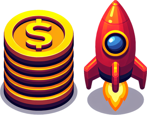 Coins

Rockets.
Single Game Texture. In-Game asset. 2d. Blank background. High contrast. No shadows.