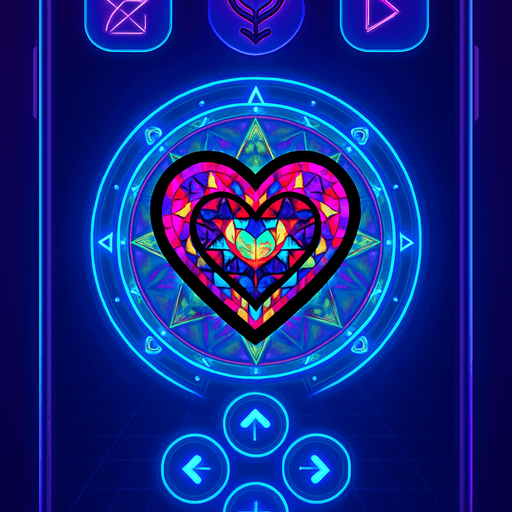 round directional arrows Neon cyberpunk mobile game trackpad too down flat 3d 2d hologram futuristic magic occult chic