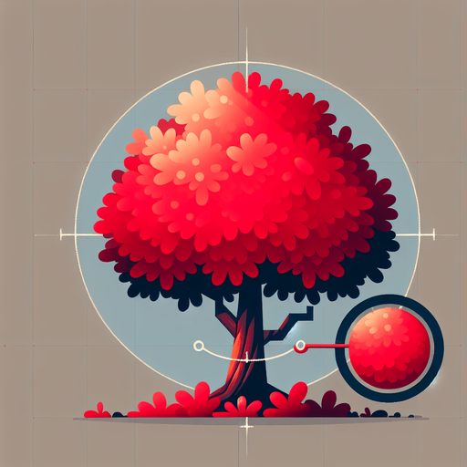 Red tree.
Single Game Texture.  In-Game asset.  2d.  Blank background.  High contrast.  No shadows