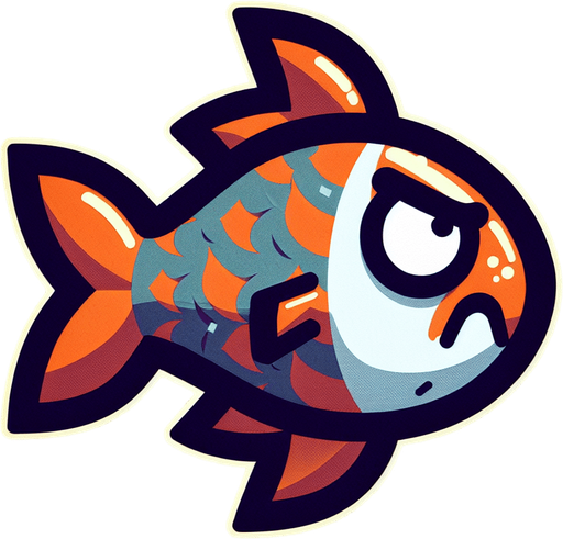 kötü balık.
Single Game Texture.  In-Game asset.  2d.  Blank background.  High contrast.  No shadows