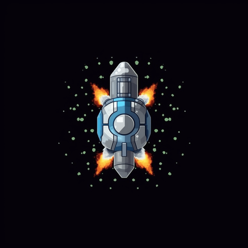 Create a 2D top-down view pixel art image of a bullet for a space shooter game. The bullet should be facing upward, as it will be used as a projectile fired from the hero spaceship towards enemies in the game. The design should be sleek and give off a sense of motion. Please provide the image on a white background.
Game Texture. In-Game asset. 2d. Pixelart. blank background. Low detail. High contrast.