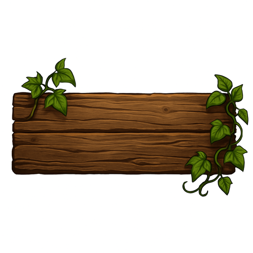 400 x 60 şeklinde gerçekçi bir tahta aşağı doğruda hafif sarmaşıkları olsun.
In-Game asset.  2d.  High contrast.  No shadows