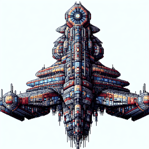 pixelart of a tall and thin spaceship, no background
Single Game Texture. In-Game asset. 2d. Blank background. High contrast. No shadows.