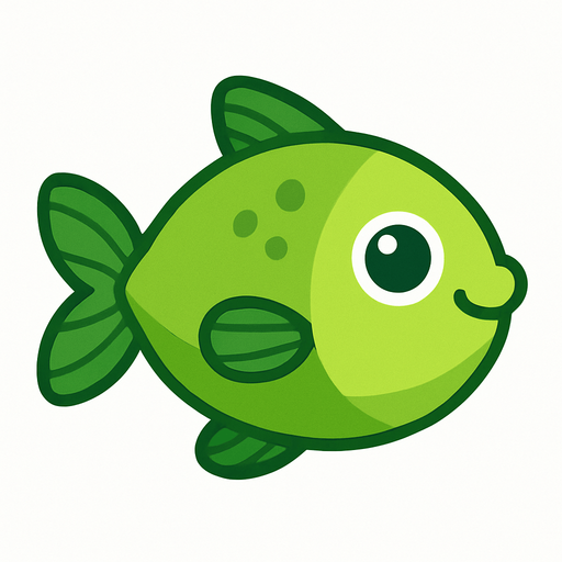 yeşil renk tatlı balık görseli. No background. Transparent background. Blank background. No shadows. 2d. In-Game asset. flat