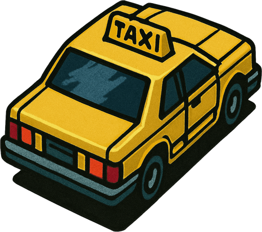 taxi, seen from behind Top-down right angle, gta2, Single Game Texture. In-Game asset. 2d. Blank background. High contrast. No shadows.isometric.
In-Game asset.  2d.  High contrast.  No shadows